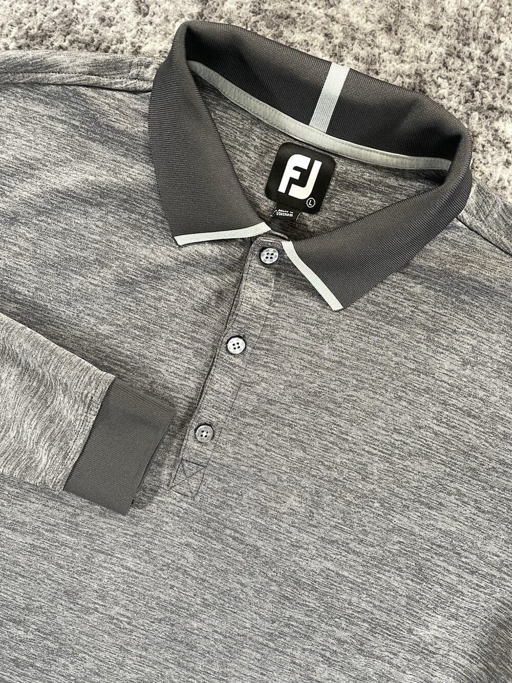 FootJoy FJ Long Sleeve Golf Polo Gray Performance Shirt Large